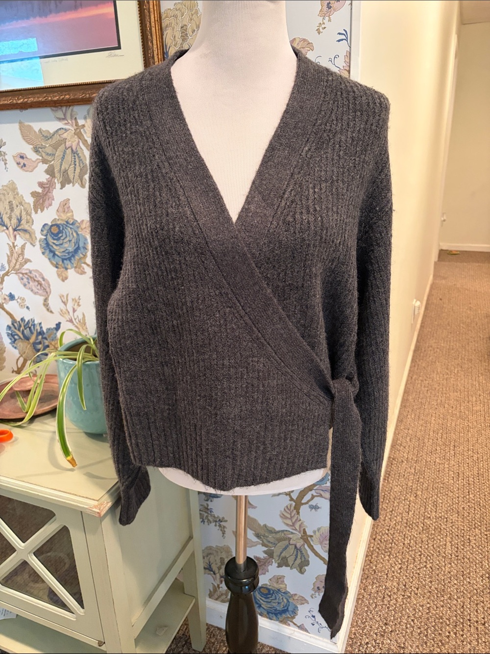 Sanctuary Charcoal Gray Wrap V-Neck Sweater